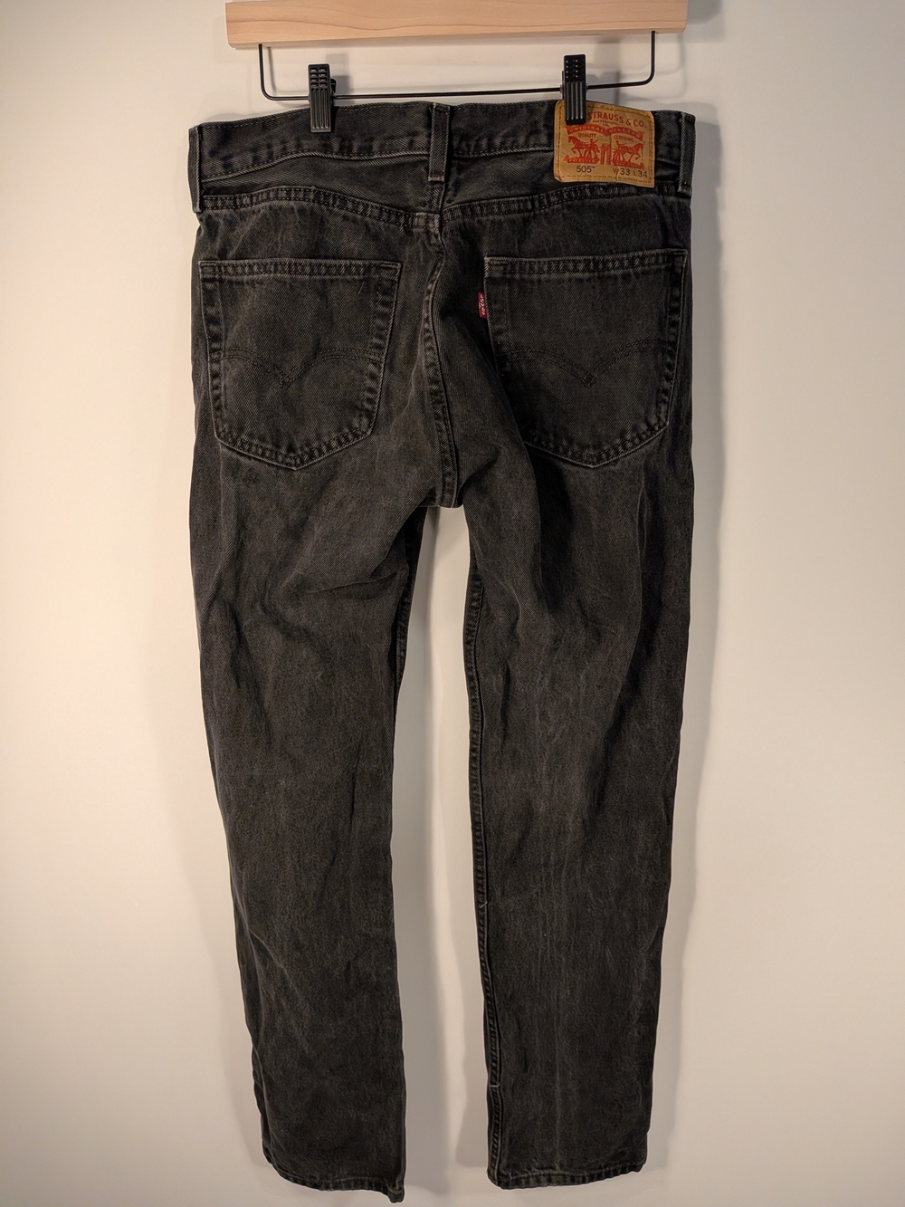Levi's 505 straight leg jeans, faded black wash, W33 L34